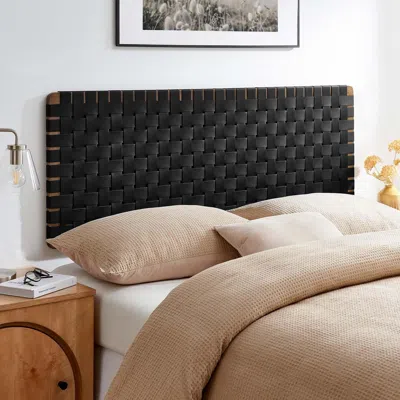 Ashley Sparta Weave Wall-mount Queen Vegan Leather Headboard In Walnut/black