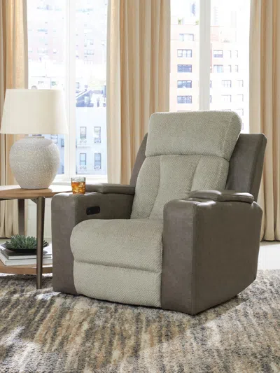 Ashley Stately Check Dual Power Recliner In Sisal