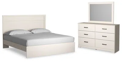 Ashley Stelsie King Panel Bed With Mirrored Dresser In White
