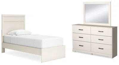 Ashley Stelsie Twin Panel Bed With Mirrored Dresser In White