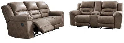 Ashley Stoneland Manual Reclining Sofa And Loveseat Set In Fossil