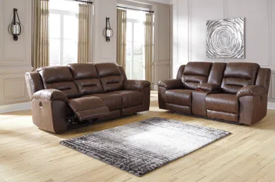 Ashley Stoneland Power Reclining Sofa And Loveseat Set In Chocolate