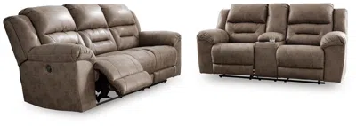 Ashley Stoneland Power Reclining Sofa And Loveseat Set In Fossil