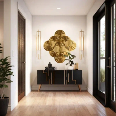 Ashley Storied Home Decorative Waves Wall Art 1" X 31" In Gold