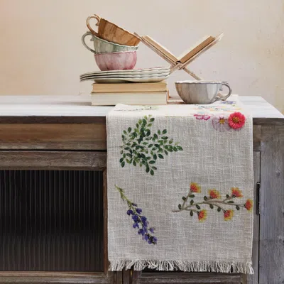 Ashley Storied Home Slub Printed Table Runner With Flowers In Multi