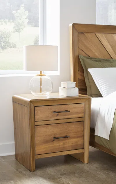 Ashley Takston 27" 2 Drawer Charging Nightstand In Light Brown