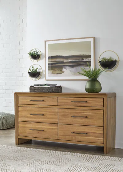 Ashley Takston 6 Drawer Dresser In Light Brown
