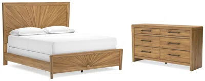 Ashley Takston California King Panel Bed With Dresser In Light Brown