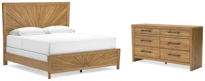 Ashley Takston King Panel Bed With Dresser In Light Brown
