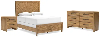 Ashley Takston Queen Panel Bed With Dresser And Nightstand In Light Brown