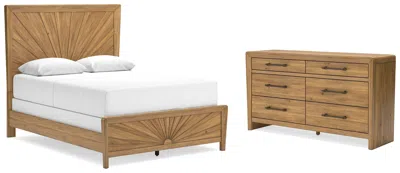 Ashley Takston Queen Panel Bed With Dresser In Light Brown