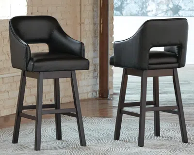 Ashley Tallenger Bar Height Stool With Open Contoured Back In Black/dark Brown