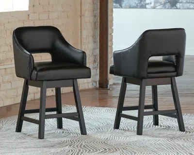 Ashley Tallenger Counter Height Bar Stool With Open Contoured Back In Black/dark Brown