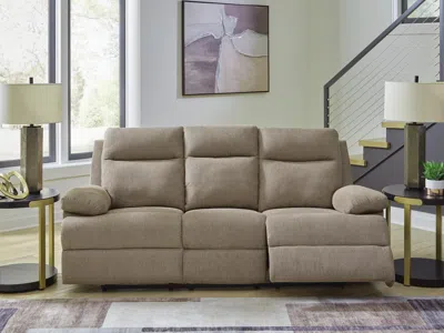 Ashley Tarrant Manual Reclining Sofa With Drop Down Table In Mocha