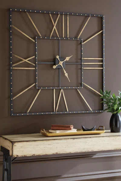 Ashley Thames Metal Wall Clock In Black/gold Finish