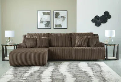 Ashley Top Tier 3-piece Manual Reclining Modular Sectional Sofa Chaise In Chocolate