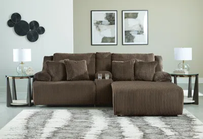 Ashley Top Tier 3-piece Manual Reclining Modular Sectional With Chaise And Console In Chocolate