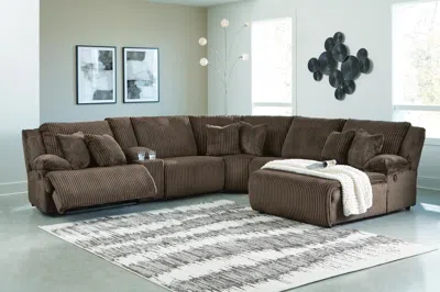 Ashley Top Tier 6-piece Manual Reclining Modular Sectional With Chaise And Console In Chocolate