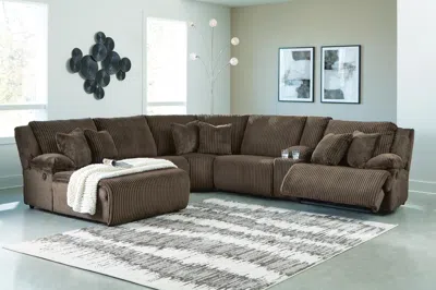 Ashley Top Tier Manual Reclining Modular Sectional With Chaise In Chocolate