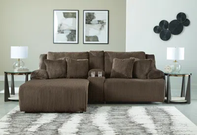 Ashley Top Tier Manual Reclining Modular Sofa With Chaise In Chocolate