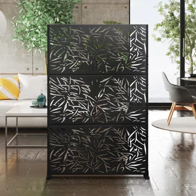 Ashley Tranquilbreeze Bamboo Leaves Outdoor Privacy Screen Garden Fence In Black