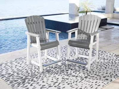 Ashley Transville Outdoor Counter Height Bar Stool (set Of 2) In Gray/white