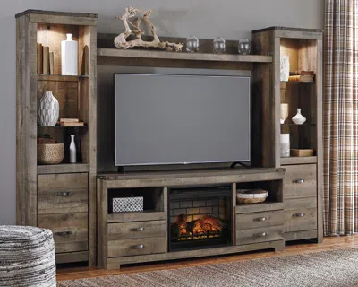 Ashley Trinell 4-piece Entertainment Center With 63" Tv Stand And Electric Fireplace In Brown