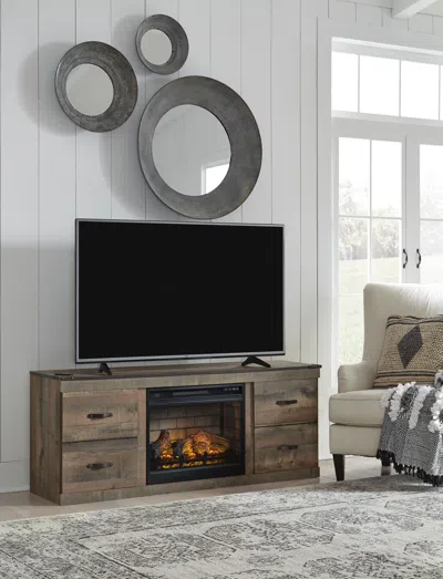 Ashley Trinell 60" Tv Stand And Led Electric Fireplace Insert In Brown