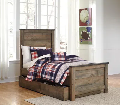 Ashley Trinell Twin Panel Bed With 1 Large Storage Drawer In Brown