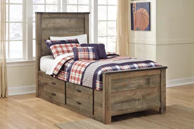 Ashley Trinell Twin Panel Bed With 2 Storage Drawers In Brown