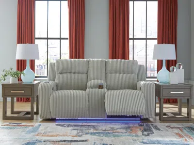 Ashley Twinbrooke Dual Power Reclining Loveseat With Console In Alloy