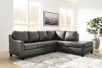 Ashley Valderno 2-piece Leather Sectional With Chaise Leather In Fog