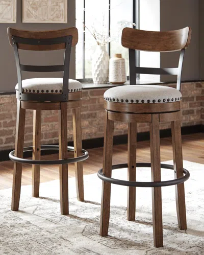 Ashley Valebeck Bar Height Upholstered Swivel Stool With Contoured Back In Brown