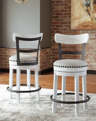 Ashley Valebeck Bar Height Upholstered Swivel Stool With Contoured Back In White