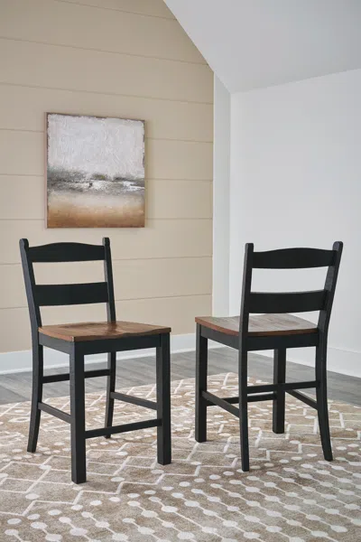 Ashley Valebeck Counter Height Barstool With Hard Seat And Back In Black/brown