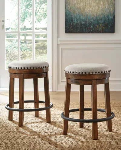Ashley Valebeck Counter Height Upholstered Backless Bar Stool In Brown/black