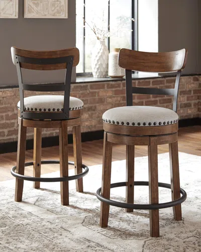 Ashley Valebeck Counter Height Upholstered Swivel Bar Stool With Contoured Back In Brown
