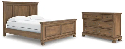 Ashley Vandenmore California King Panel Bed With Dresser In Medium Brown