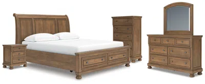 Ashley Vandenmore California King Storage Sleigh Bed With Mirrored Dresser In Medium Brown
