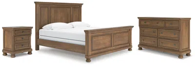 Ashley Vandenmore King Panel Bed With Dresser And Nightstand In Medium Brown