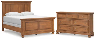 Ashley Vandenmore Queen Panel Bed With Dresser In Medium Brown