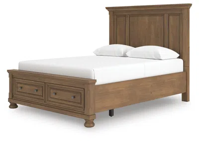Ashley Vandenmore Queen Panel Storage Bed In Medium Brown