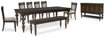 Ashley Veramond Dining Table And 6 Chairs Bench With Storage In Dark Brown