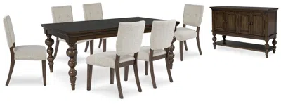 Ashley Veramond Dining Table And 6 Chairs With Storage In Dark Brown
