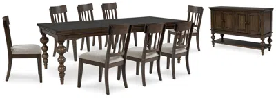 Ashley Veramond Dining Table And 8 Chairs With Storage In Dark Brown