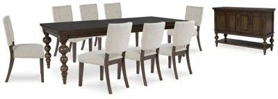 Ashley Veramond Dining Table And 8 Chairs With Storage In Dark Brown