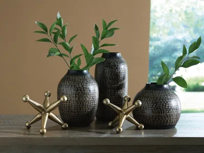 Ashley Vinburn Metal Accessory Set (set Of 5) In Black/gold Finish