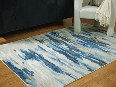 Ashley Vinlett 5' X 7' Washable Rug In Cream/blue/brown