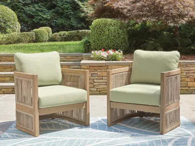 Ashley Vision Lane Outdoor Lounge Chair (set Of 2) In Beige/green