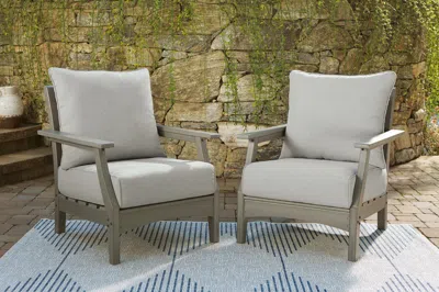 Ashley Visola Outdoor Lounge Chair (set Of 2) In Gray